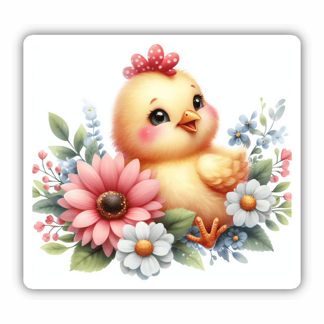 Baby Chick Surrounded by Flowers