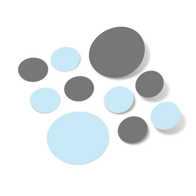 Baby blue and grey polka dot circle wall decals for home decor.