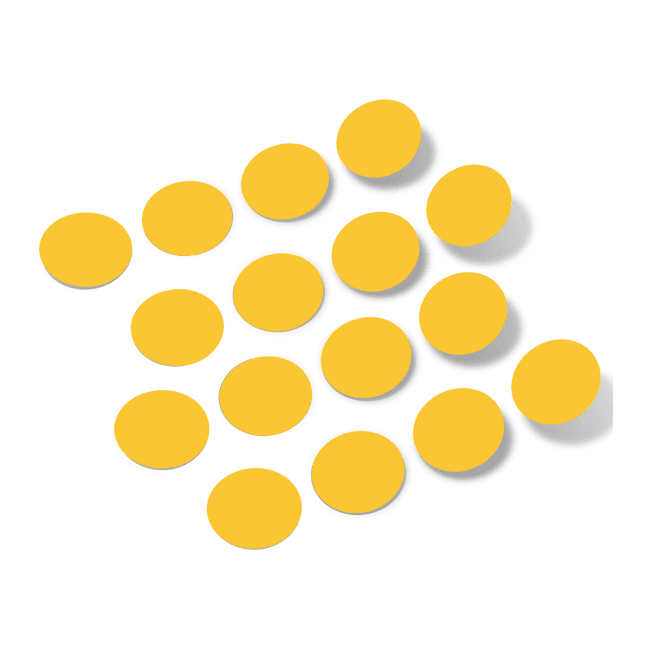 Yellow polka dot circles wall decals showcased on a plain white background.