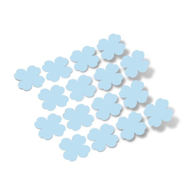 Delicate baby blue shamrock vinyl wall decals arranged in a scattered pattern on a plain background.