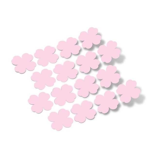 Baby pink shamrock vinyl wall decals arranged in a scattered pattern on a white background.