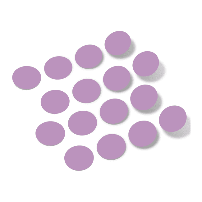 Lilac polka dot circles wall decals, arranged in a decorative pattern on a white background.