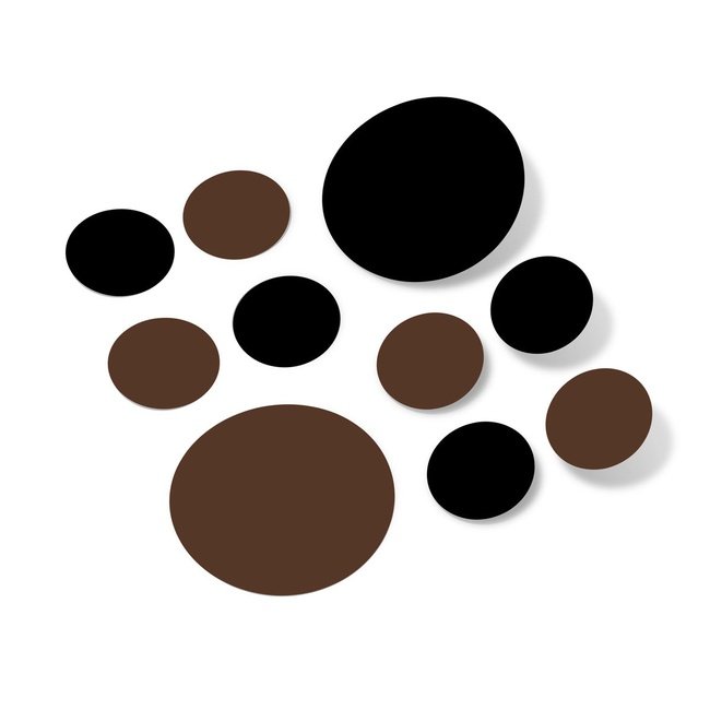 Black and chocolate brown polka dot circles wall decals in various sizes.