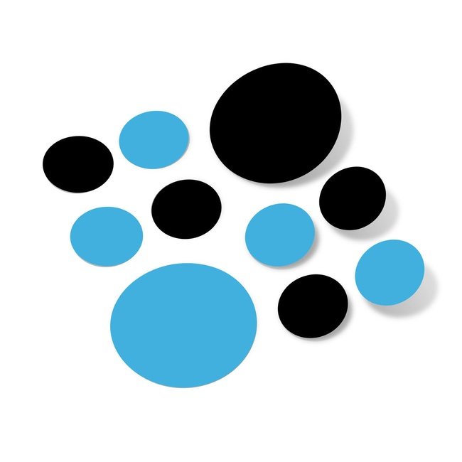 Black and Ice Blue Polka Dot Circles Wall Decals for home decor projects.