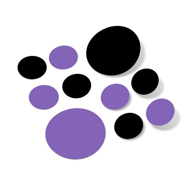 Black and lavender polka dot circles wall decals for home decor.