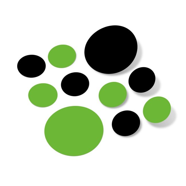 Lime green and black polka dot circles wall decals for home decor.