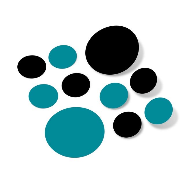 Black and turquoise polka dot circles wall decals for home and office decor.