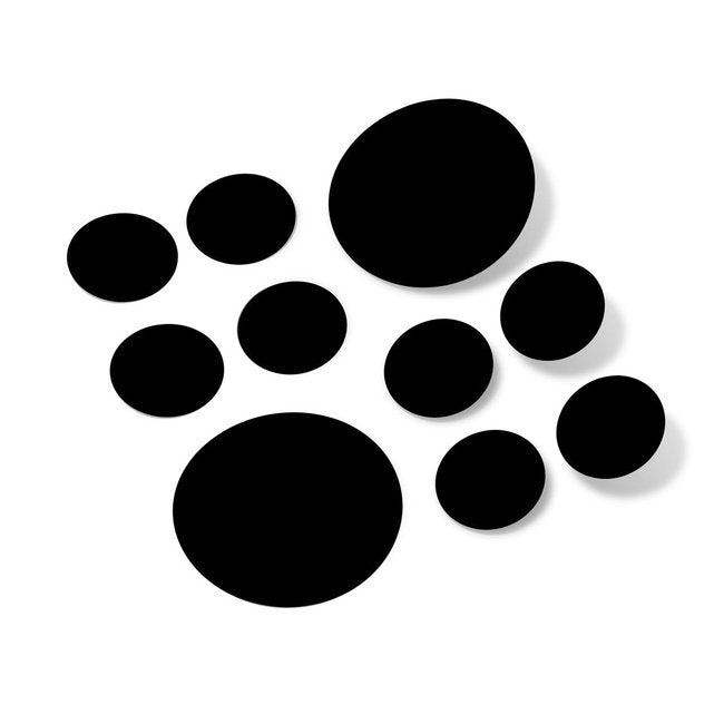 Black polka dot circles wall decals, removable vinyl stickers for home decor.