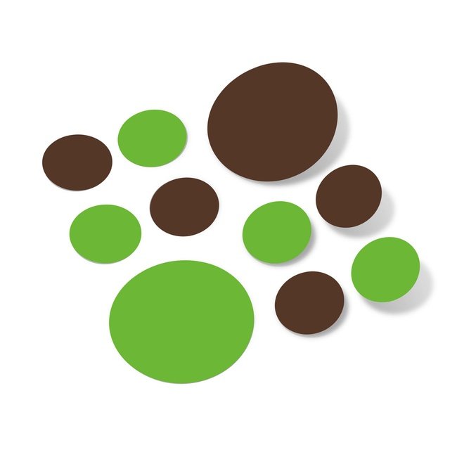 Lime green and chocolate brown polka dot circles wall decals for home decoration.