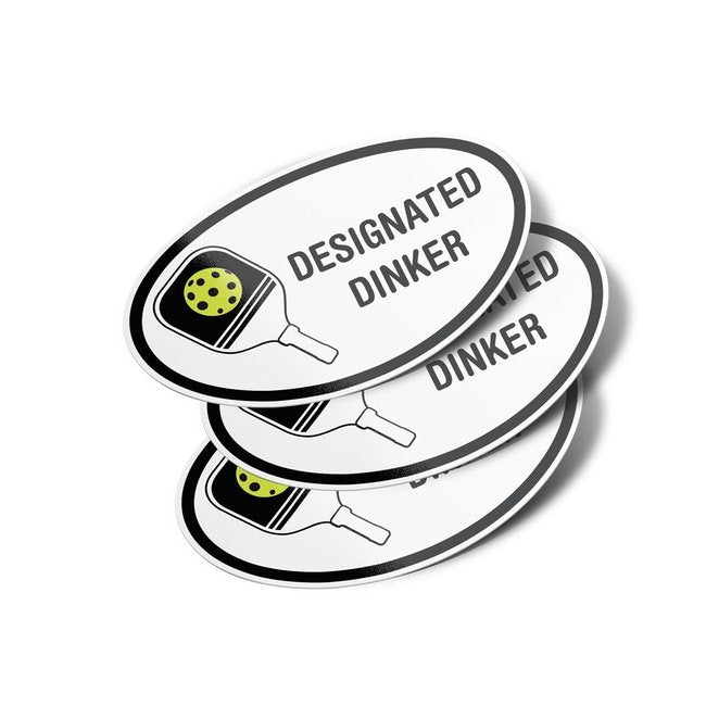 Pickleball Designated Dinker Oval Vinyl Bumper Stickers 3 Pack