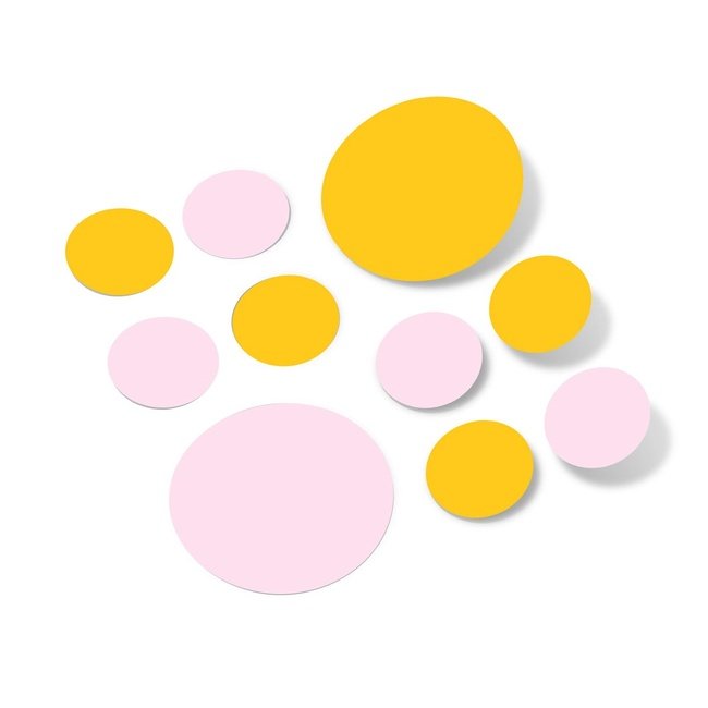Baby Pink and Yellow Polka Dot Wall Decals for Nursery or Kids Room