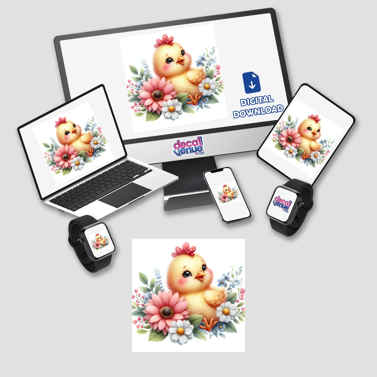 Baby Chick Surrounded by Flowers