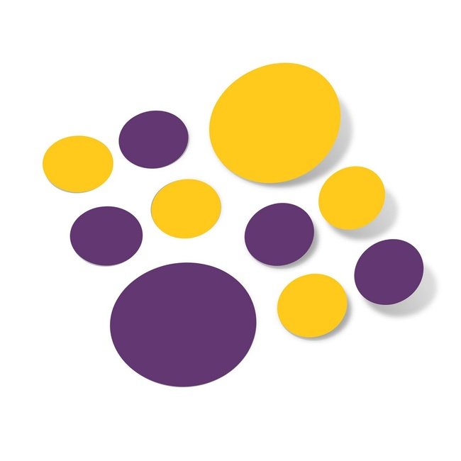 Yellow and purple polka dot circles wall decals
