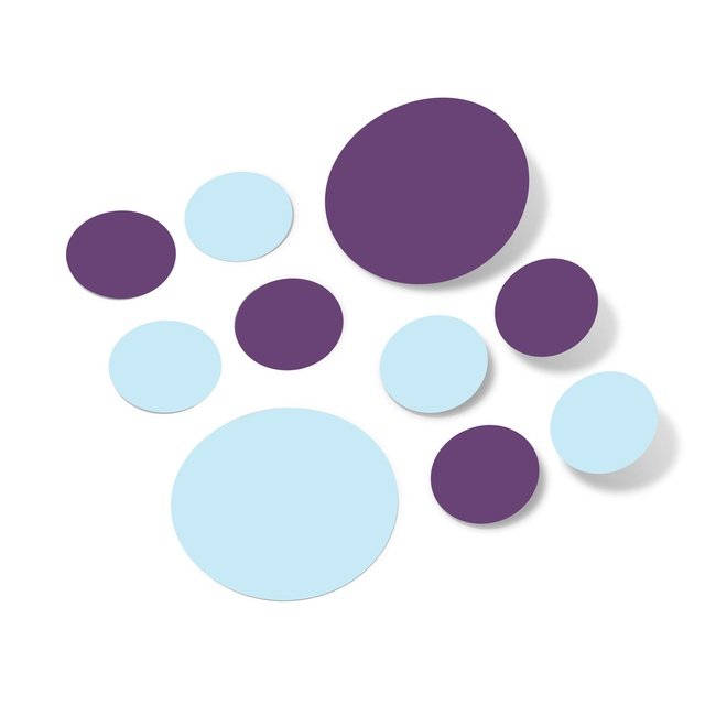 Baby Blue and Purple Polka Dot Circles Wall Decals on White Background