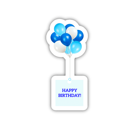 BLUE BALLOONS GREY RIBBON WITH HAPPY BIRTHDAY SIGN