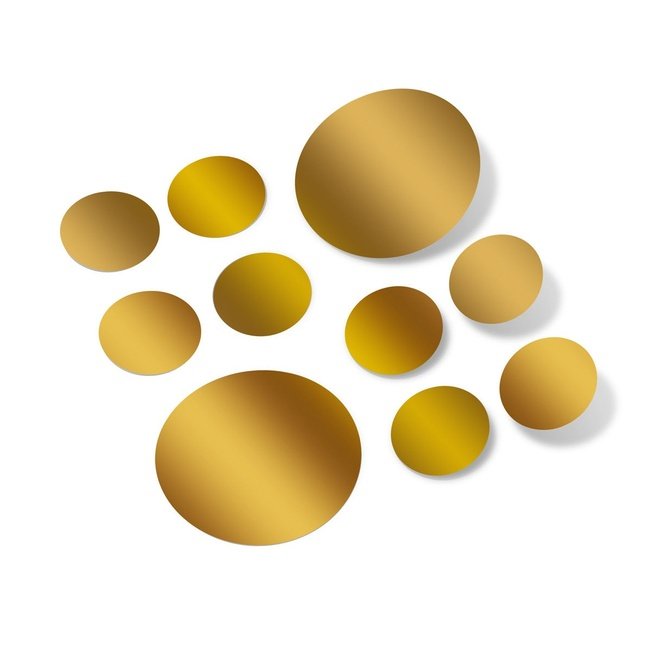 Metallic gold polka dot circles wall decals, removable vinyl stickers for home decor.