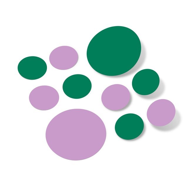 Lilac and green polka dot circles wall decals for home decor.