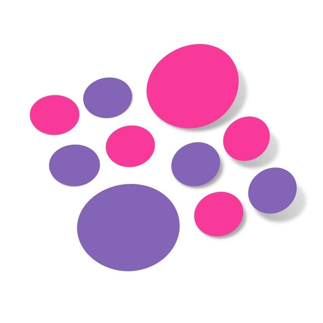 Hot pink and lavender polka dot circles wall decals for decoration.