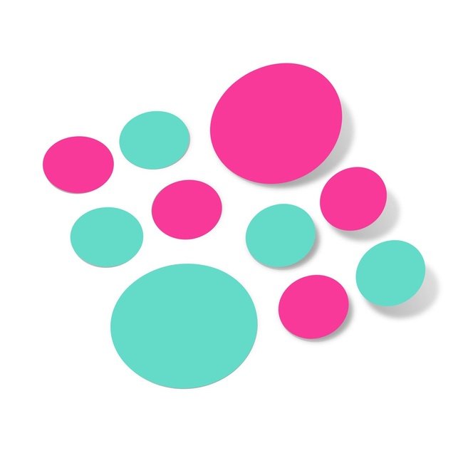 Hot Pink and Mint Green Polka Dot Circle Wall Decals
