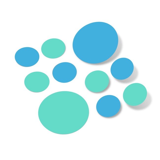 Ice Blue and Mint Green Polka Dot Circles Wall Decals in various sizes, easy peel and stick design for versatile decor.
