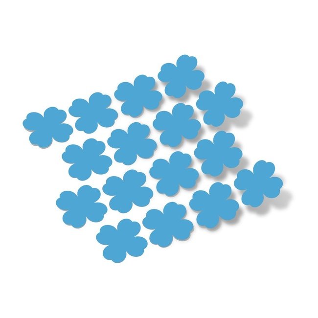 Ice blue shamrock-shaped vinyl wall decals arranged in a pattern on a white background.