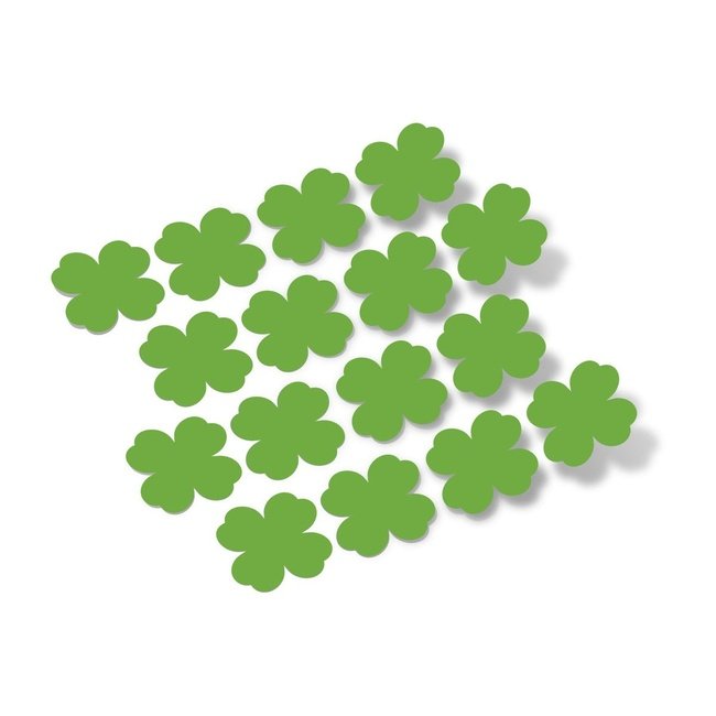 Lucky Clovers - Green shamrock silhouette decals on a white background