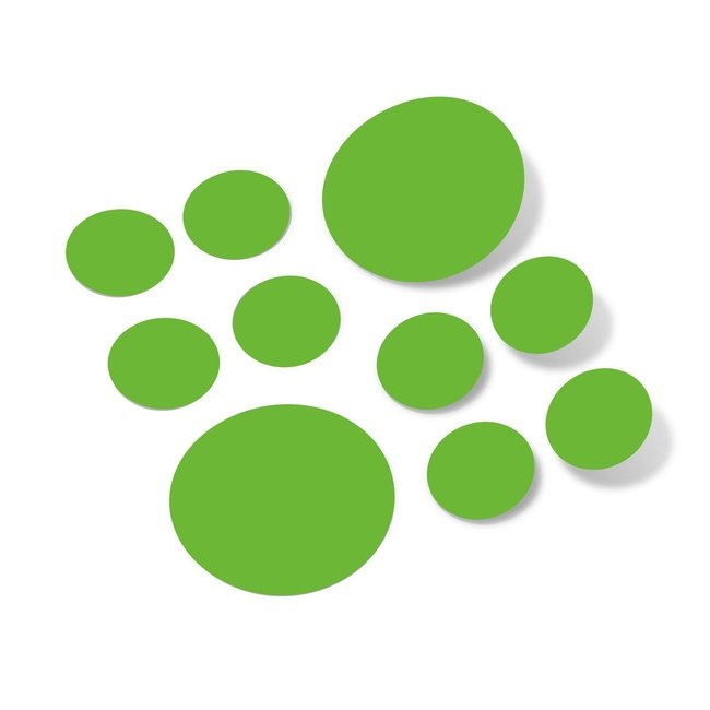 Lime green polka dot circle wall decals made from premium vinyl, easy peel and stick application.