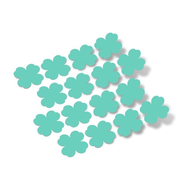 Mint green shamrock-shaped vinyl wall decals arranged on a white background