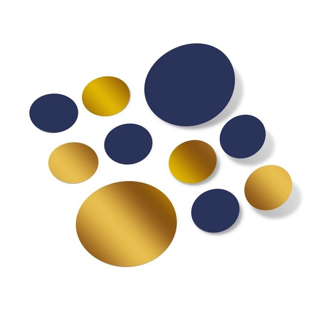 Navy Blue / Metallic Gold Polka Dot Circles Wall Decals