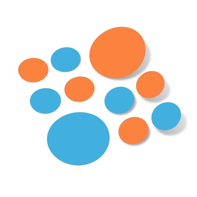 Orange / Ice Blue Polka Dot Circles Wall Decals