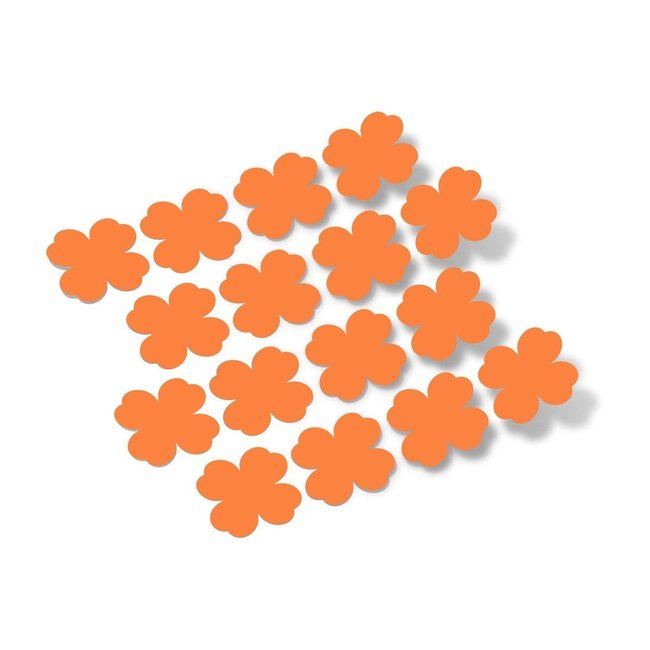 Vibrant orange shamrock vinyl wall decals arranged in a scattered pattern on a white background.