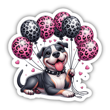 Pitbull Puppy w/ Gray and Pink Leopard Balloons