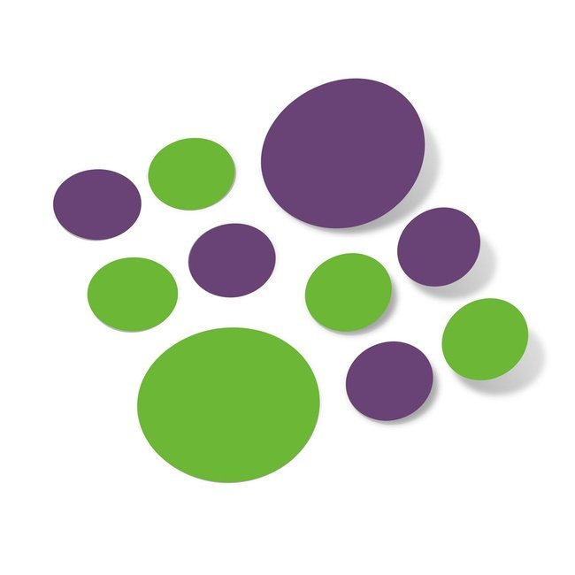 Lime Green / Purple Polka Dot Circles Wall Decals