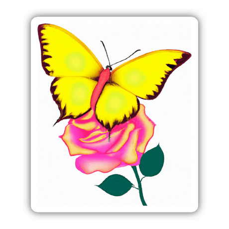 Yellow Butterfly On A Pink Rose