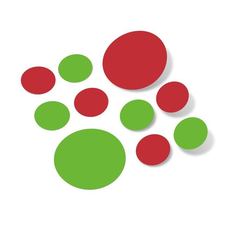 Lime Green / Red Polka Dot Circles Wall Decals