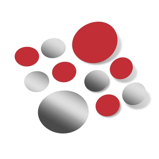 Metallic Silver / Red Polka Dot Circles Wall Decals
