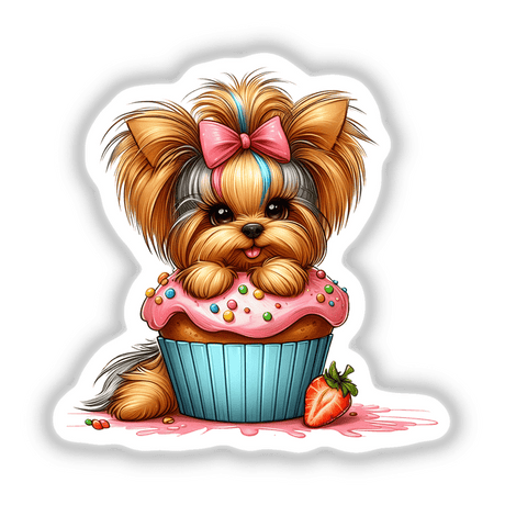 Yorkie Dog in a Strawberry Cupcake