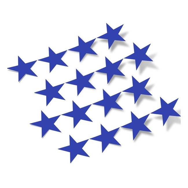 Blue stars vinyl wall decals in a random arrangement on a white background.