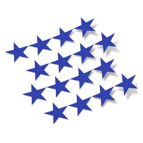 Blue stars vinyl wall decals in a random arrangement on a white background.