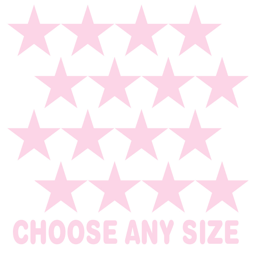 Baby Pink Stars Vinyl Wall Decals - Decorative star-shaped wall stickers in a soft, baby pink color that can be arranged in various patterns.