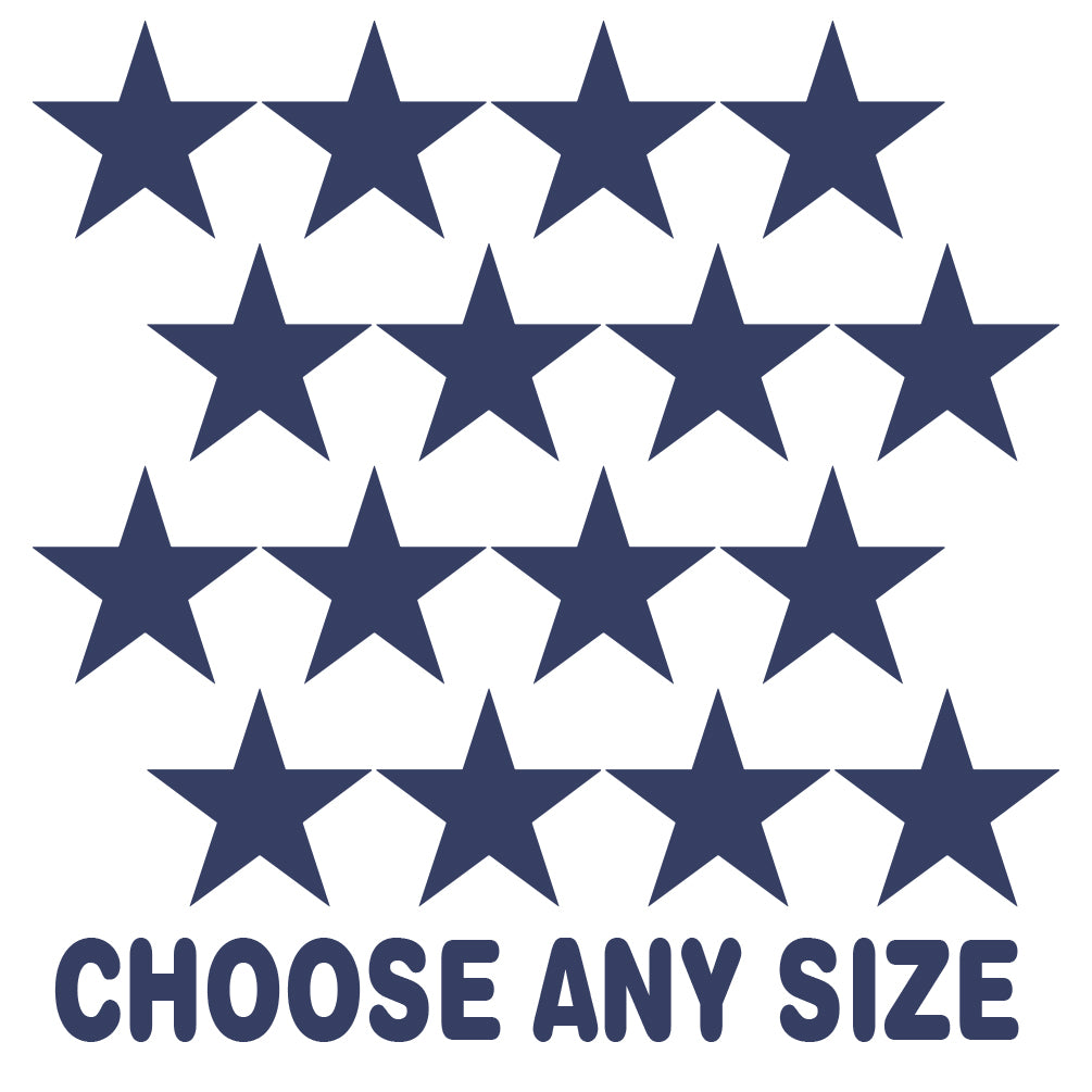 Navy blue star-shaped vinyl wall decals. Customizable in any desired size to suit your decor.