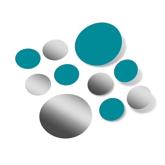 Metallic Silver / Turquoise Polka Dot Circles Wall Decals