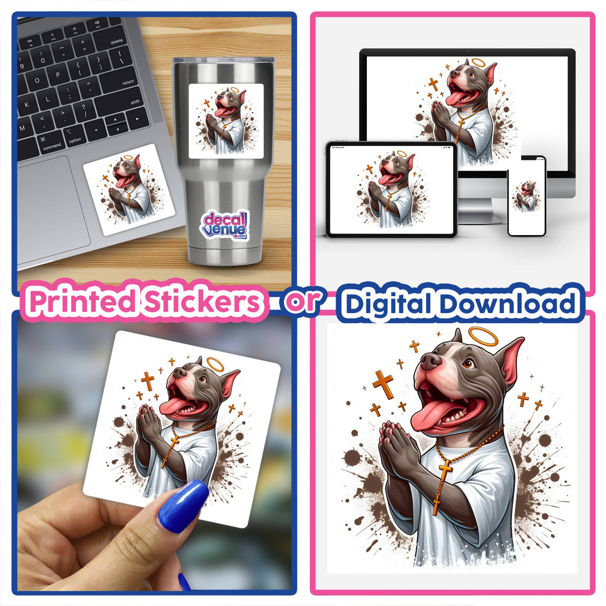 Praying Pitbull w/ Splatter Background