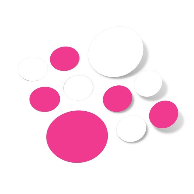 Hot pink and white polka dot circle wall decals, removable vinyl stickers.