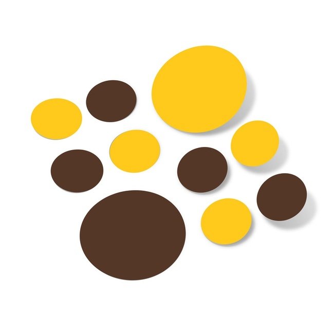 Chocolate Brown and Yellow Polka Dot Wall Decal Circles - Removable Vinyl Stickers