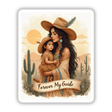 Boho Mystical Western Mother’s Day Sticker and Clipart - Forever My Guide; depicts a woman in a sun hat holding a child, available as stickers or digital artwork.