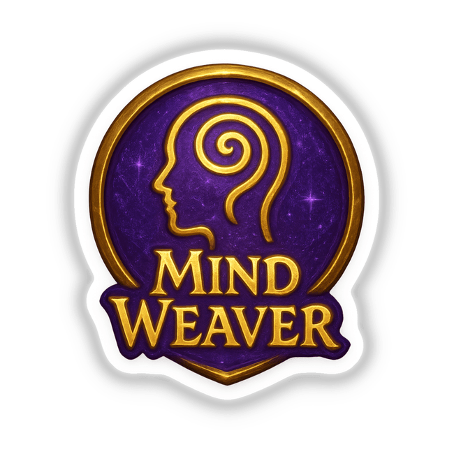 Mind Weaver – RPG-Style Skill Badge features a detailed psychic crest design, available as stickers or digital artwork, highlighting intricate patterns reflecting its RPG-inspired theme.