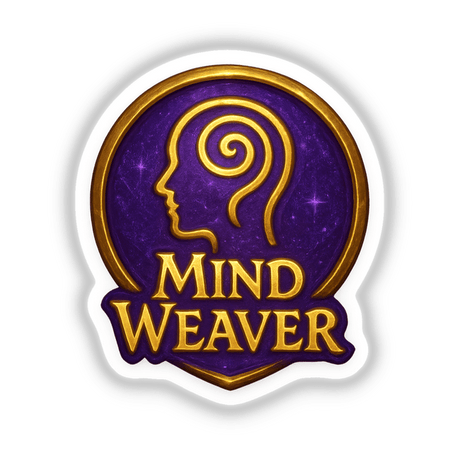 Mind Weaver – RPG-Style Skill Badge features a detailed psychic crest design, available as stickers or digital artwork, highlighting intricate patterns reflecting its RPG-inspired theme.