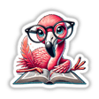 Flamingo With Reading Glasses Open Book