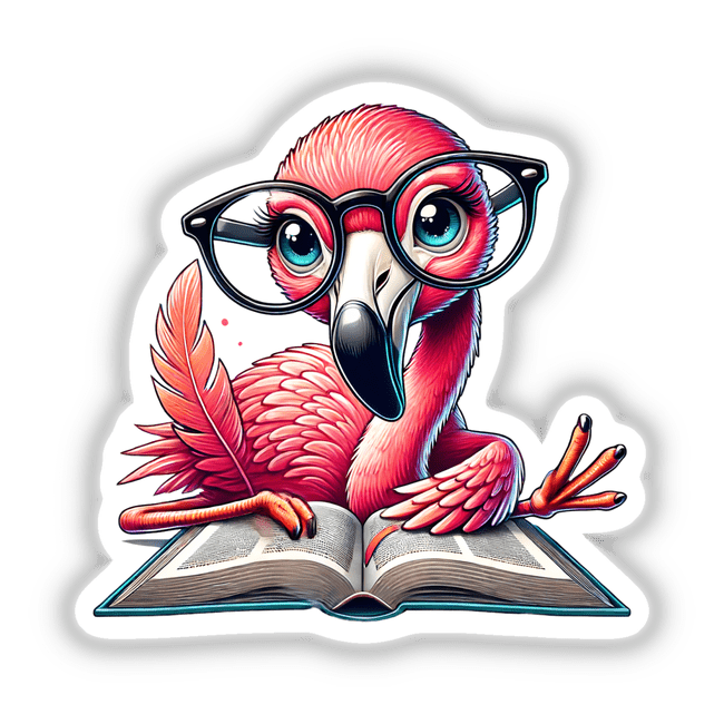 Flamingo With Reading Glasses Open Book